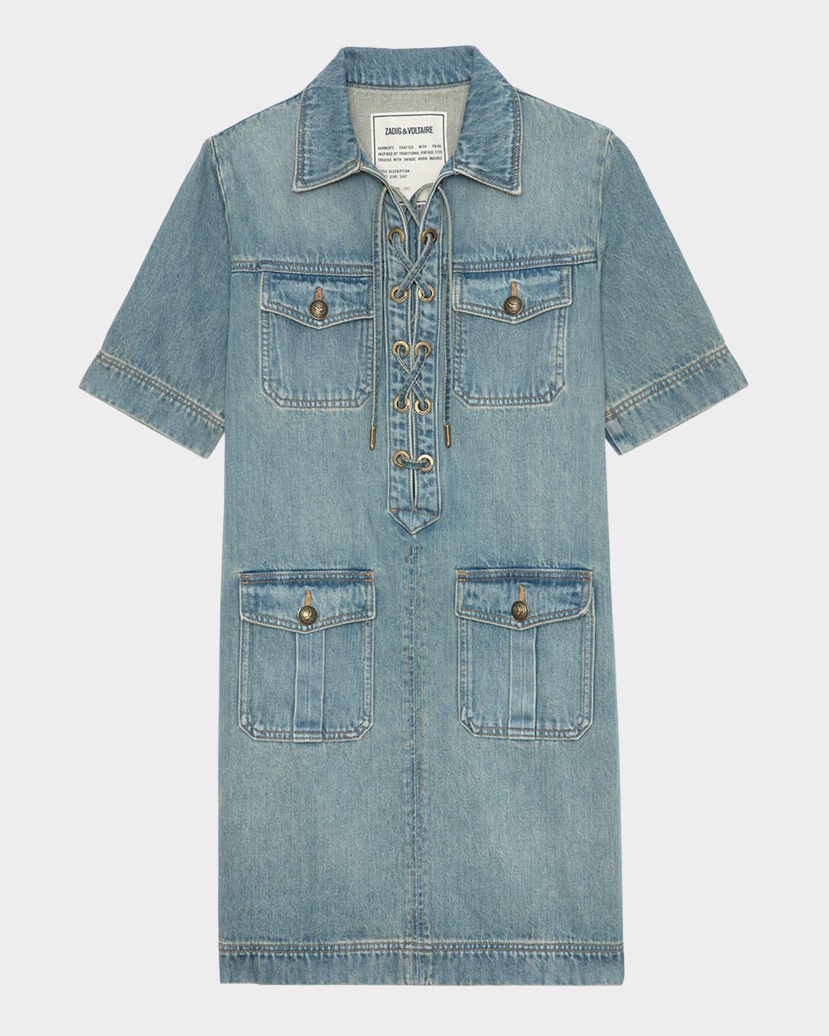record denim mini dress