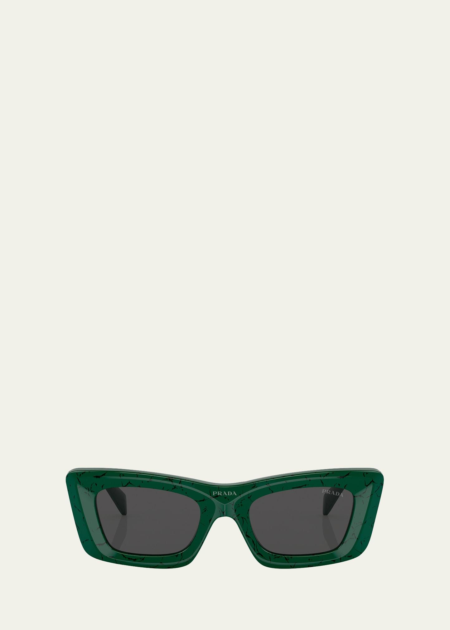 rectangular marble acetate cat-eye sunglasses