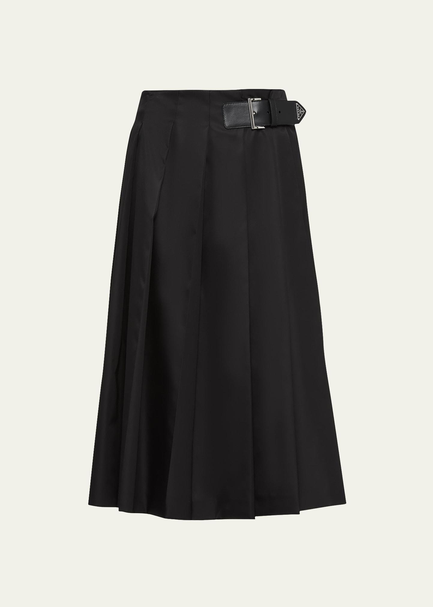 recycled nylon pleated belted midi skirt