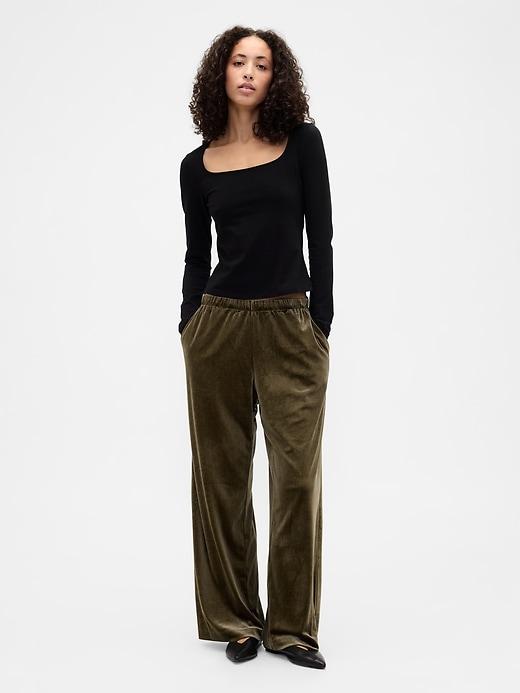 recycled pull-on velour wide-leg pants