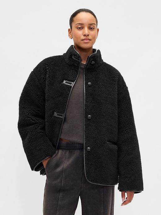 recycled sherpa & vegan leather-trim jacket