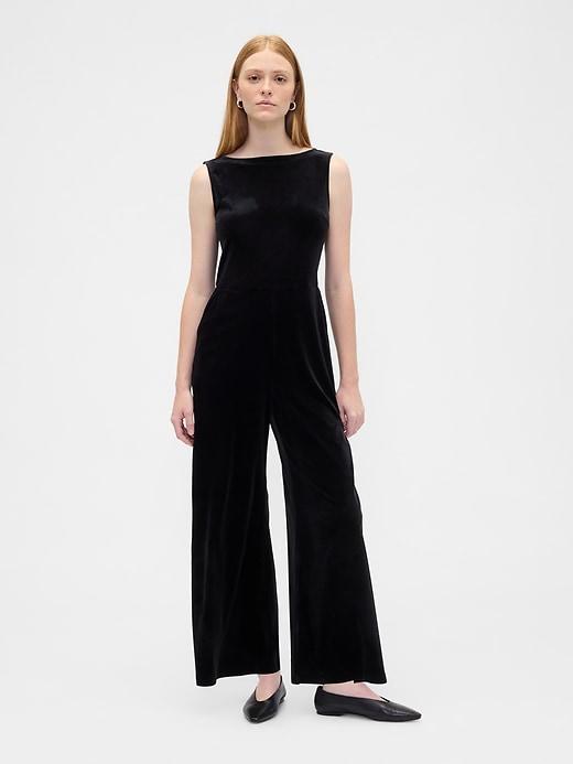 recycled velour wide-leg jumpsuit