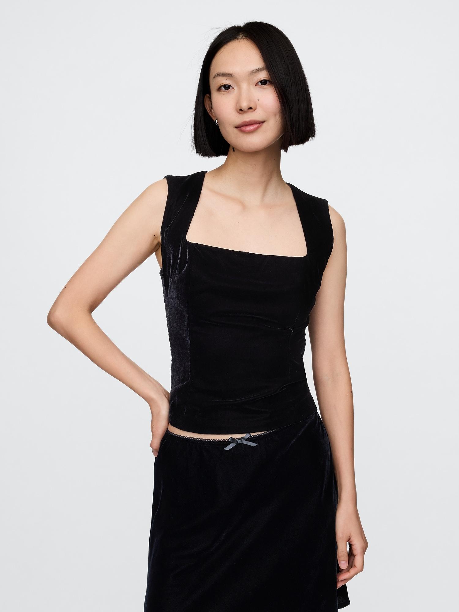 recycled velvet square-neck crop top
