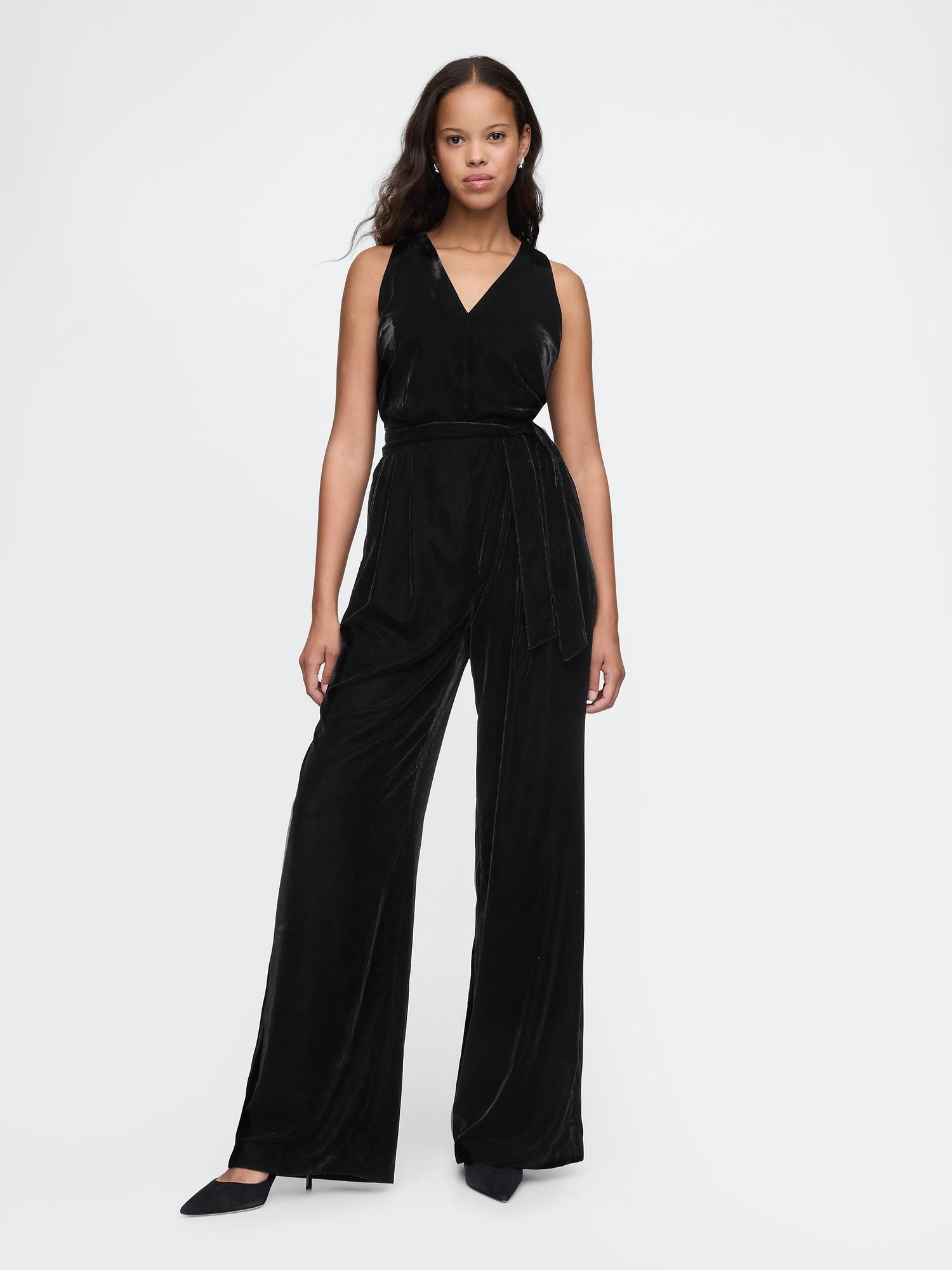 recycled velvet v-neck jumpsuit