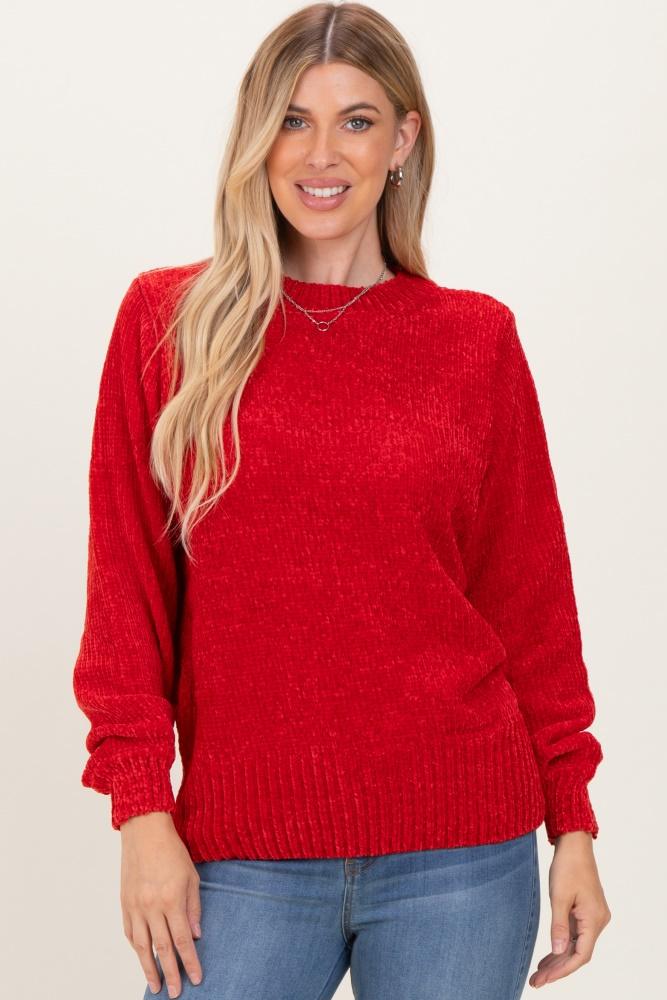 red chenille knit sweater