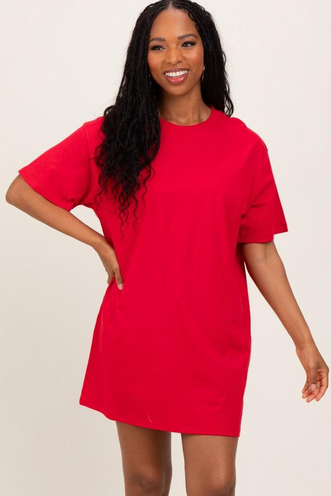 red crewneck short sleeve t-shirt dress