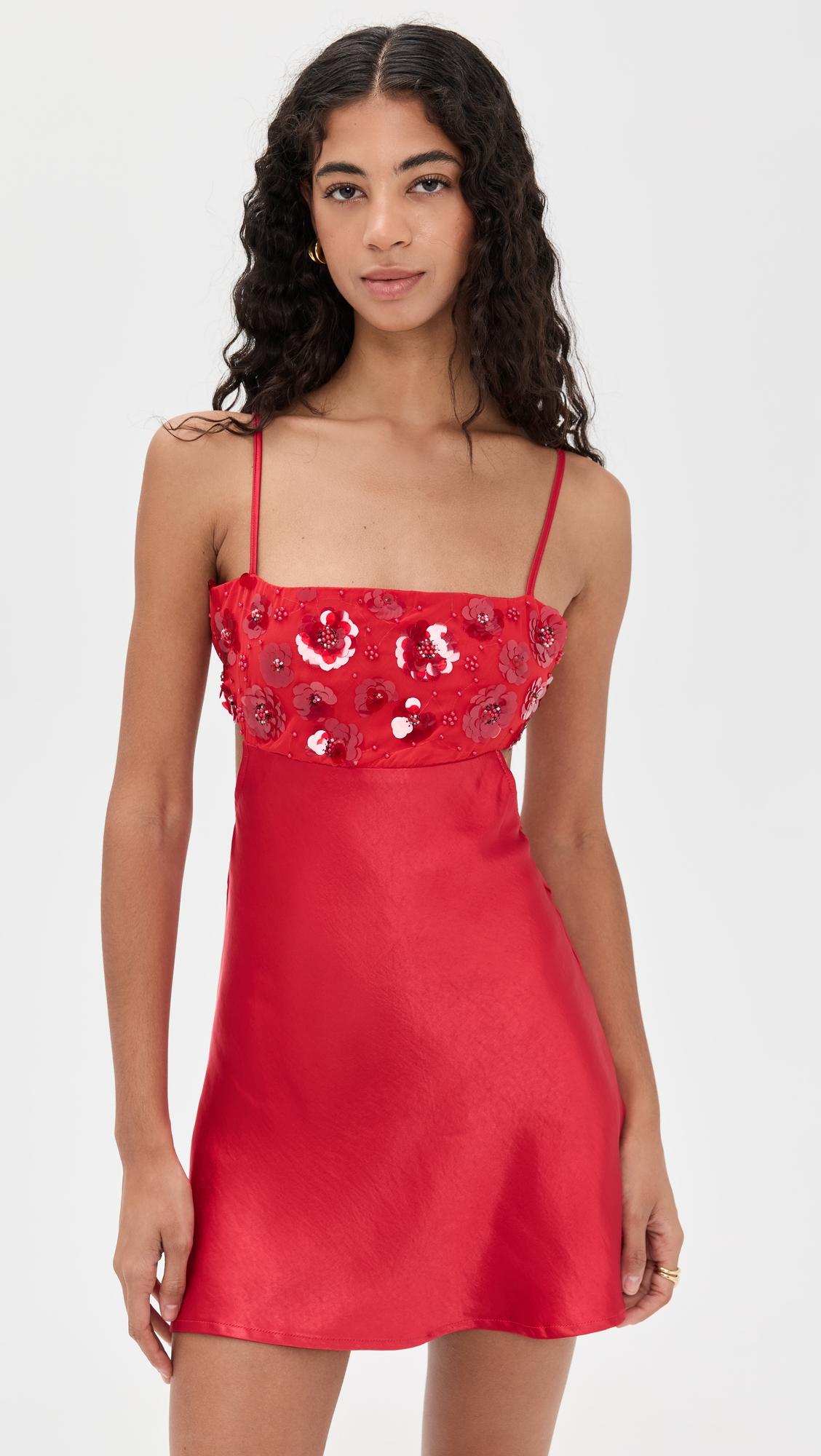 red embellished mini dress