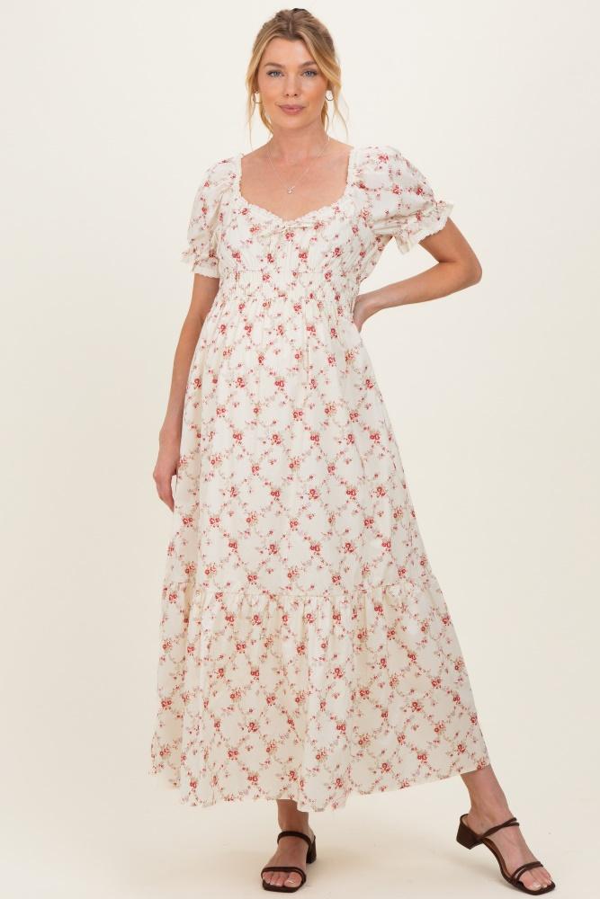 red floral smocked maternity maxi dress