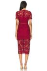 red guipure lace button midi dress