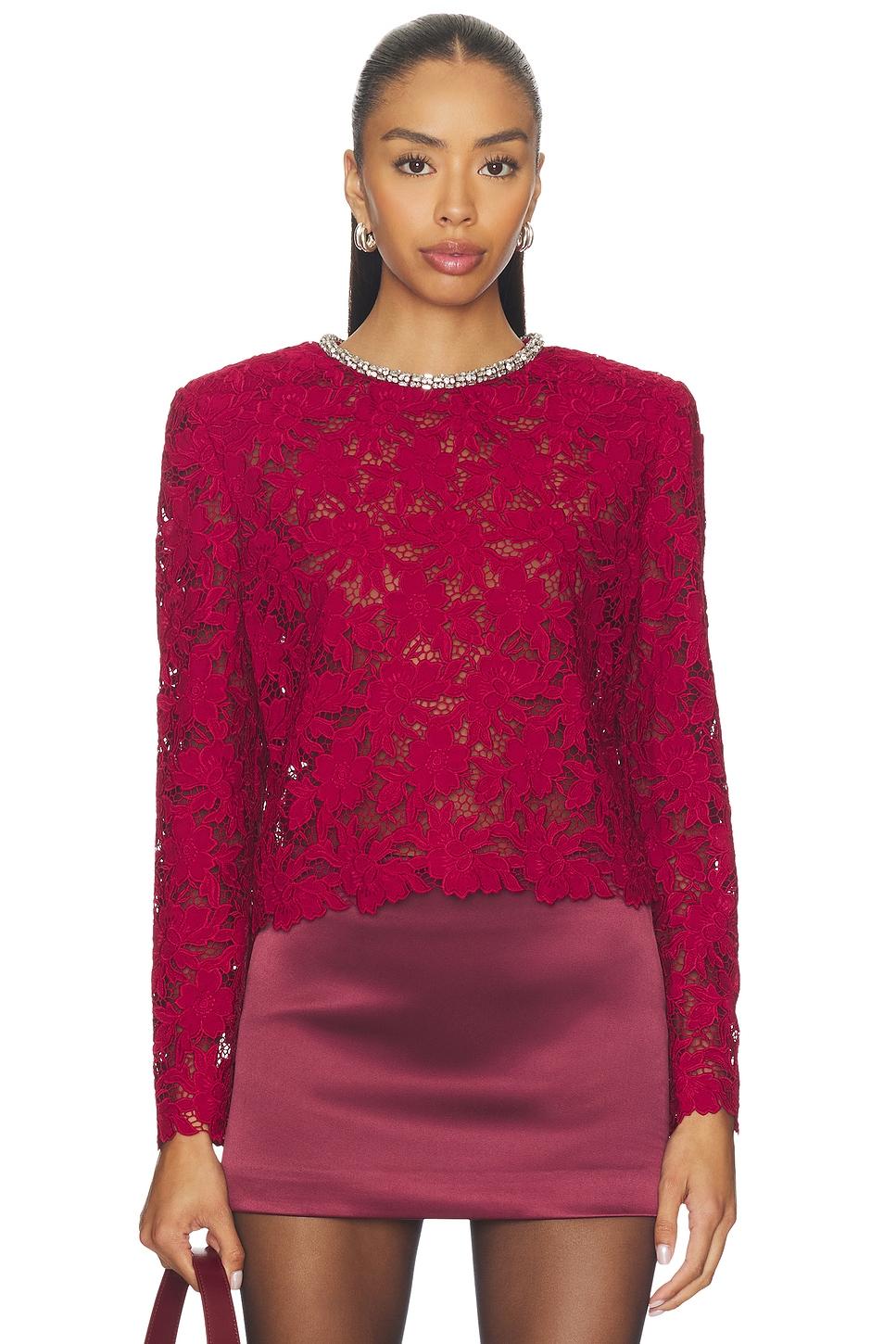 red lace crystal trim top