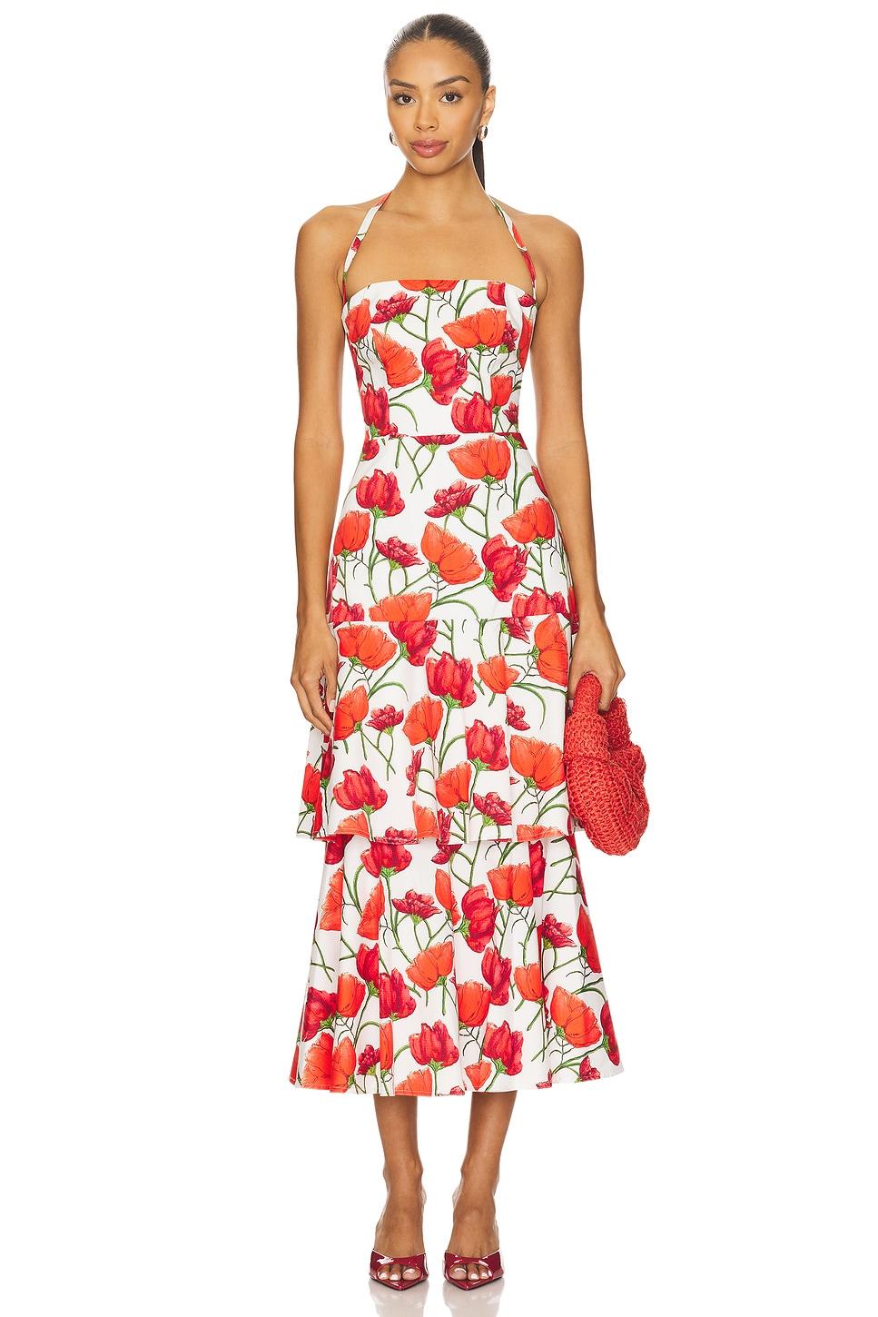 red peonia poplin dress