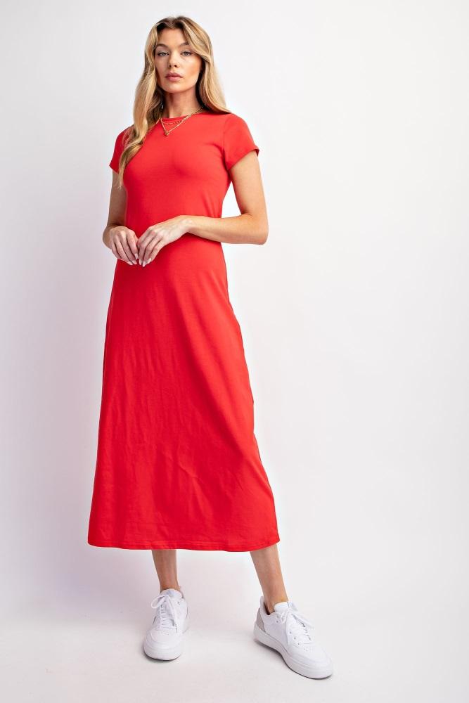 red short sleeve midi t-shirt dress