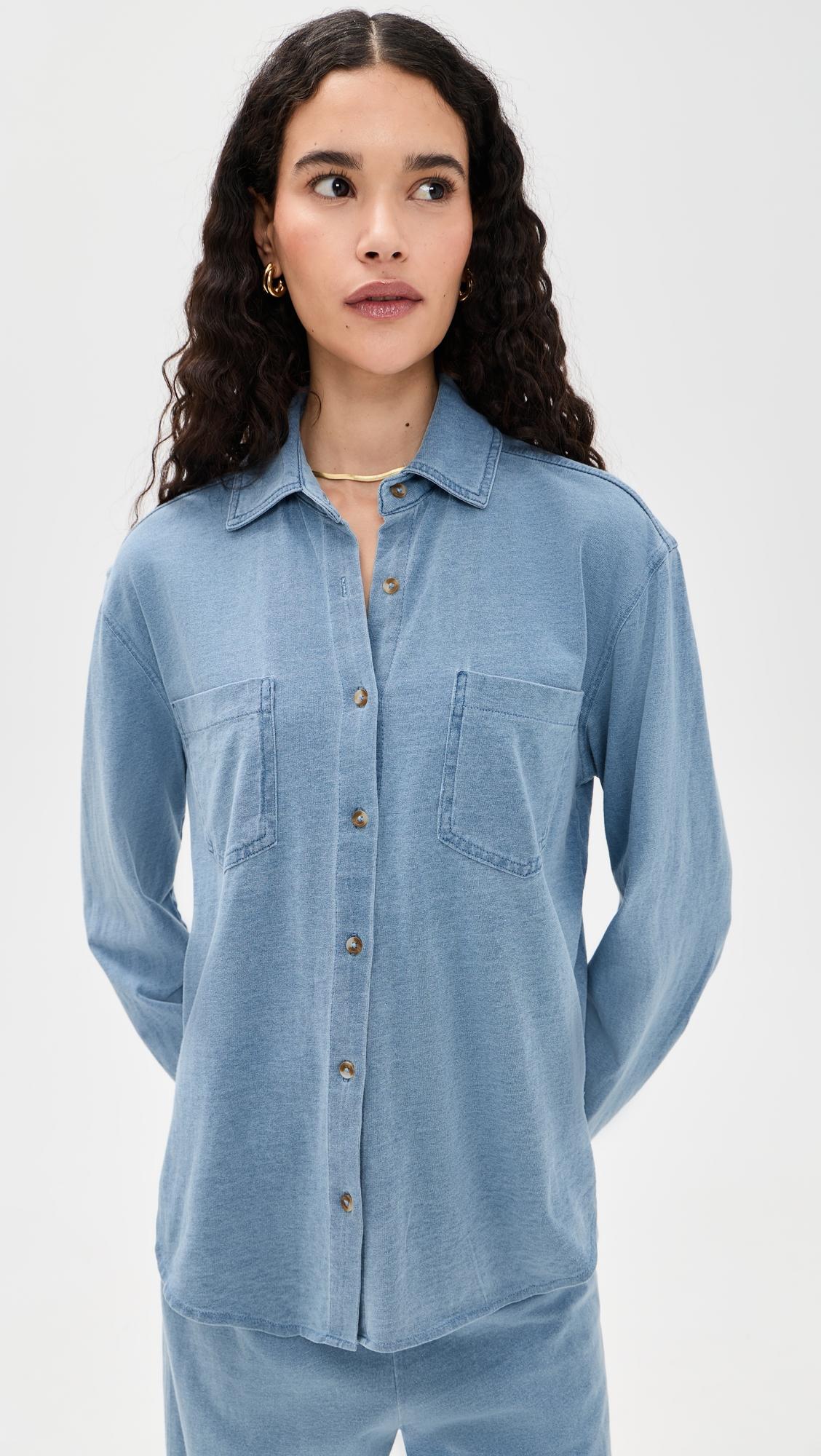 reese jersey denim button up