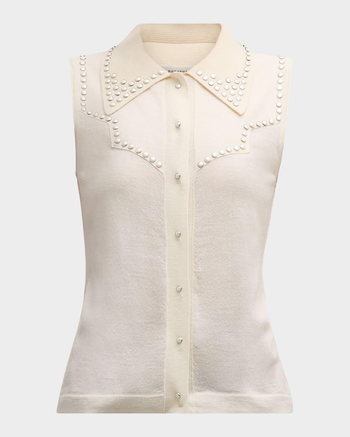 refined essentials stud-embellished top