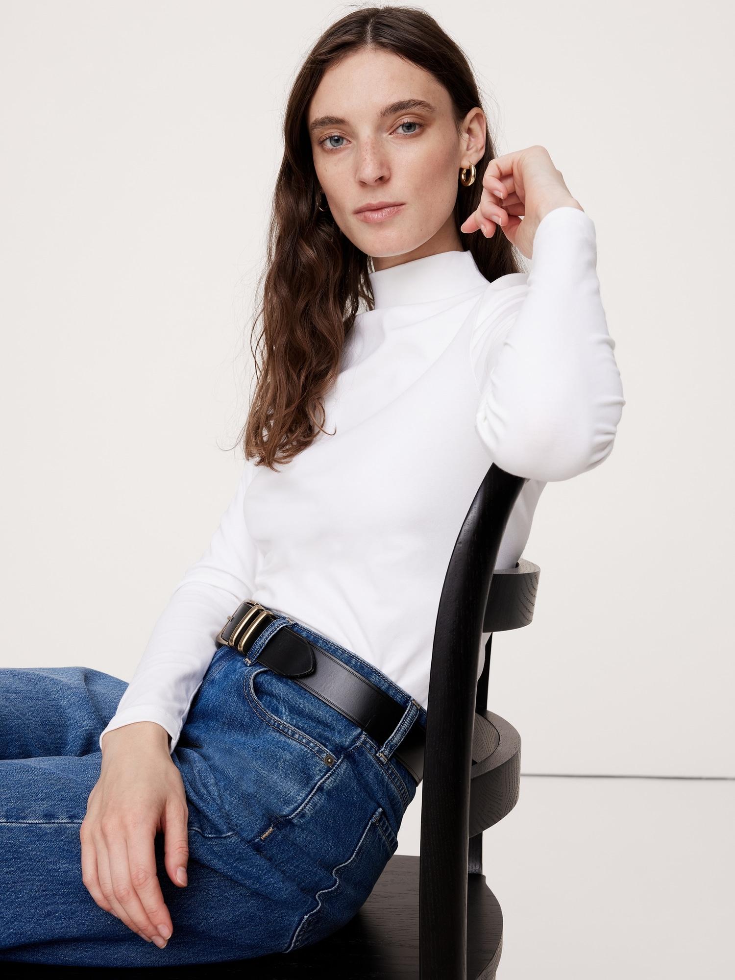 refined mock-neck top
