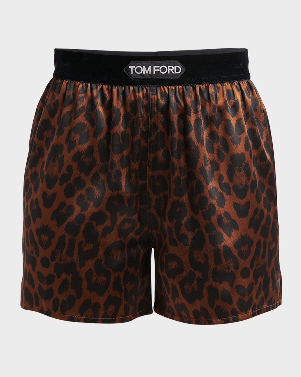 reflected leopard-print satin pajama shorts