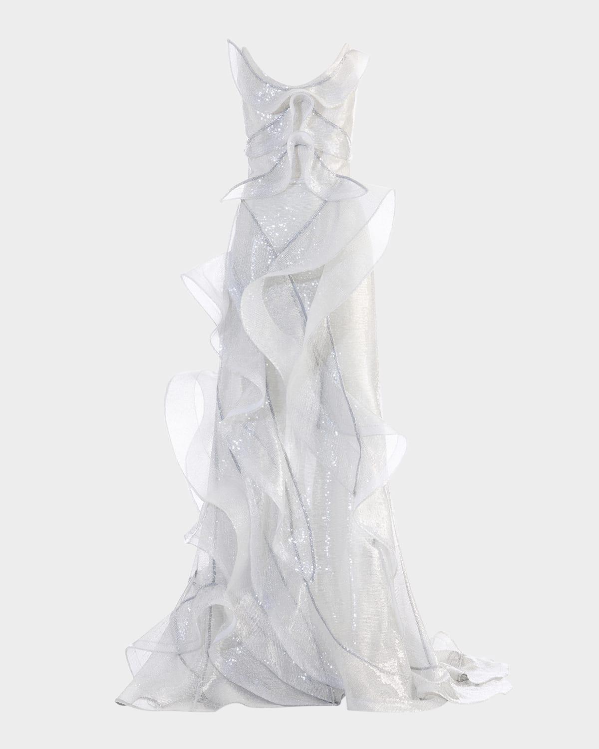 refraction strapless ruffle sequin trumpet gown