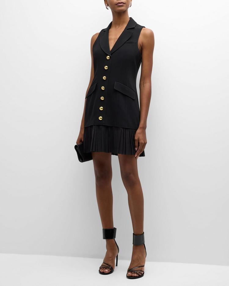 regan sleeveless pleated-skirt blazer mini dress