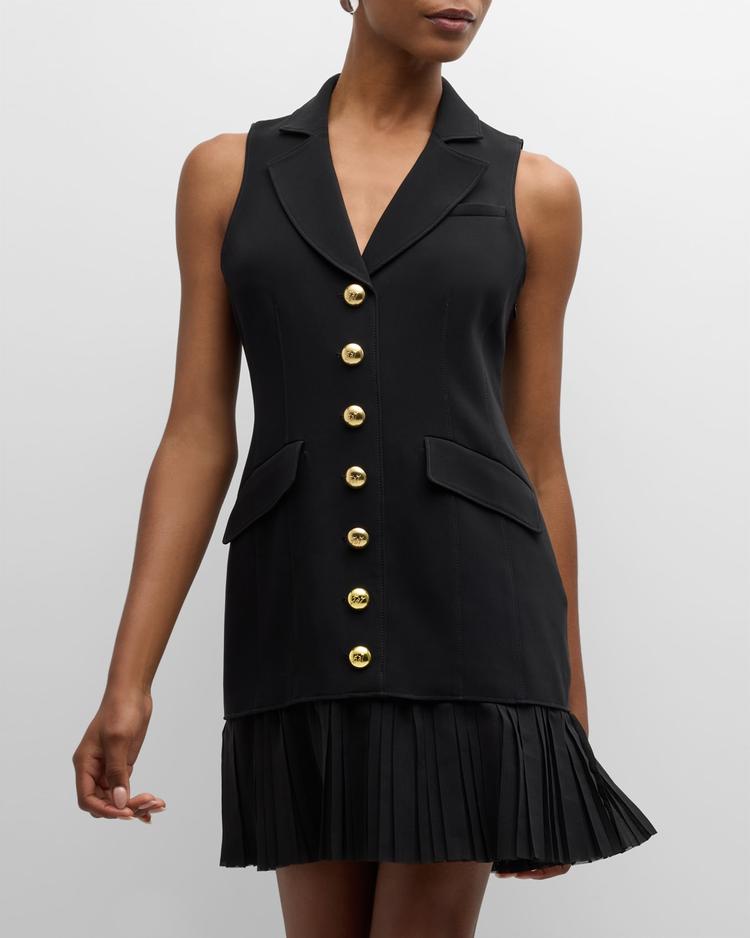 regan sleeveless pleated-skirt blazer mini dress