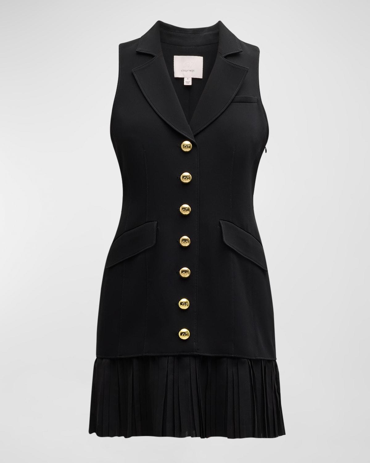 regan sleeveless pleated-skirt blazer mini dress