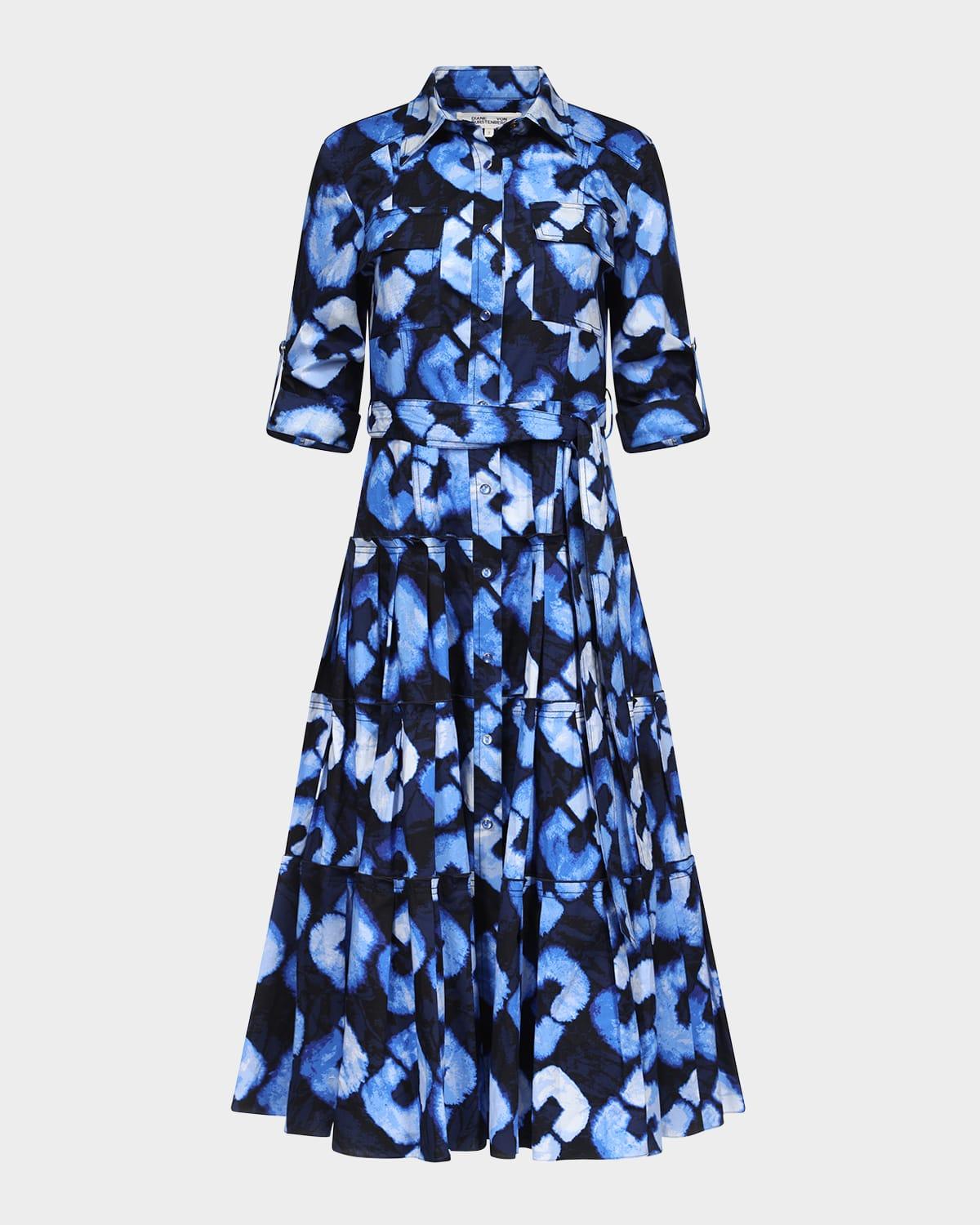 regina pleated tiered midi shirtdress