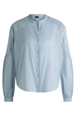 regular-fit blouse in cotton voile with wide sleeves- blue women's business blouses