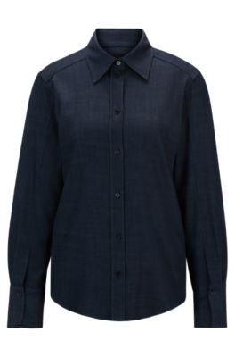 regular-fit blouse in denim-effect twill- light blue women's blouses
