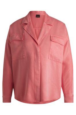 regular-fit blouse in soft canvas with chest pockets- light pink women's casual blouses