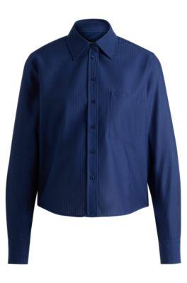 regular-fit blouse in striped cotton- light blue women's business blouses