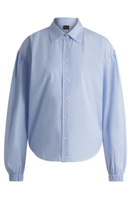 regular-fit blouse in striped cotton poplin- blue women's business blouses