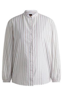 regular-fit blouse in striped cotton poplin- white women's casual blouses