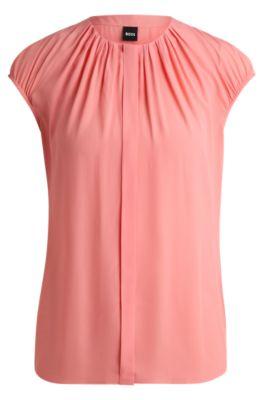 regular-fit cap-sleeved blouse with gathered details- light purple women's business blouses
