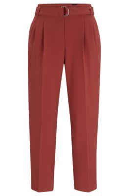 regular-fit cropped trousers in crease-resistant crepe- dark red women's formal pants