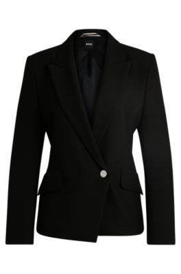 regular-fit double-breasted jacket in stretch material- black women's tailored jackets
