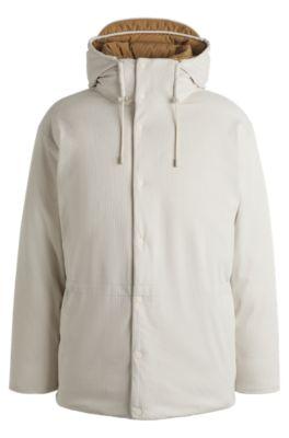 regular-fit down jacket in thick corduroy- white men's down jackets