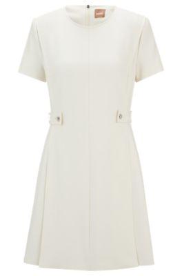 regular-fit dress in stretch fabric with hardware buttons- white women's business dresses