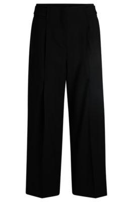 regular-fit high-waisted trousers in wool- black women's formal pants