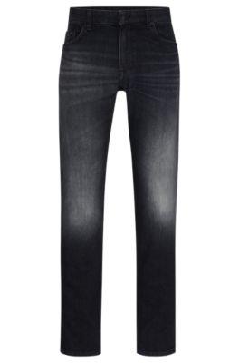 regular-fit jeans in black italian cashmere-touch denim- dark grey men's jeans