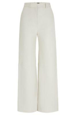 regular-fit leather trousers with wide leg- white women's casual pants