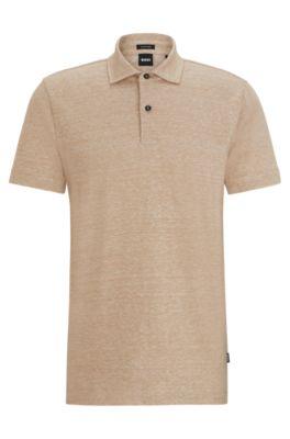 regular-fit polo shirt in cotton and linen- beige men's polo shirts