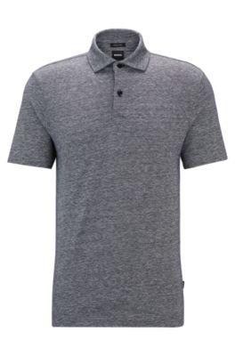 regular-fit polo shirt in cotton and linen- dark blue men's polo shirts