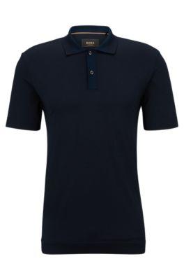 regular-fit polo shirt in cotton and silk- dark blue men's polo shirts
