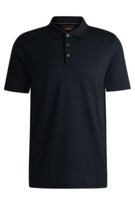 regular-fit polo shirt in quilted cotton and silk- dark blue men's polo shirts