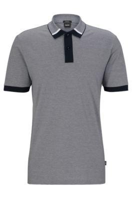 regular-fit polo shirt with two-tone micro pattern- dark blue men's polo shirts