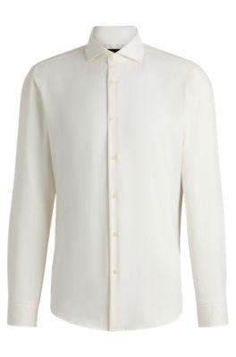 regular-fit shirt in cotton-cashmere twill- white men's shirts