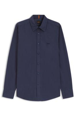 regular-fit shirt in cotton poplin- dark blue men's casual shirts