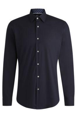 regular-fit shirt in easy-iron stretch-cotton poplin- dark blue men's shirts