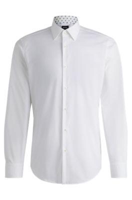 regular-fit shirt in easy-iron stretch-cotton poplin- white men's shirts