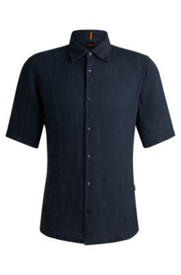 regular-fit shirt in linen canvas- dark blue men's casual shirts