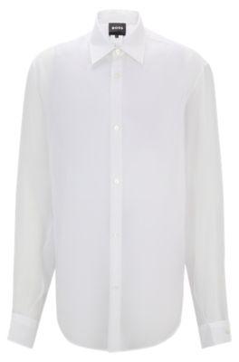 regular-fit shirt in soft organza with kent collar- white men's casual shirts